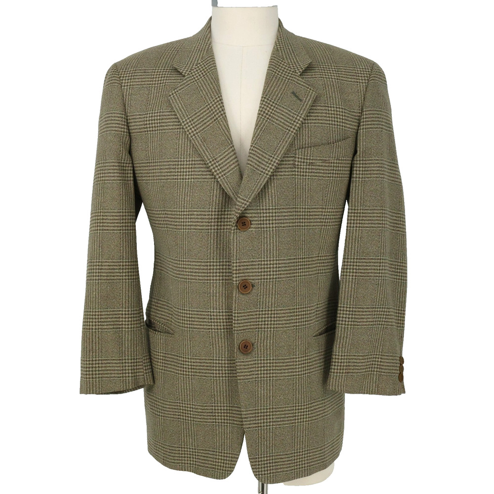 Mani Sport Coat Mens 44R Jacket Wool Silk Beige Brown Plaid 3 Button Lined Italy